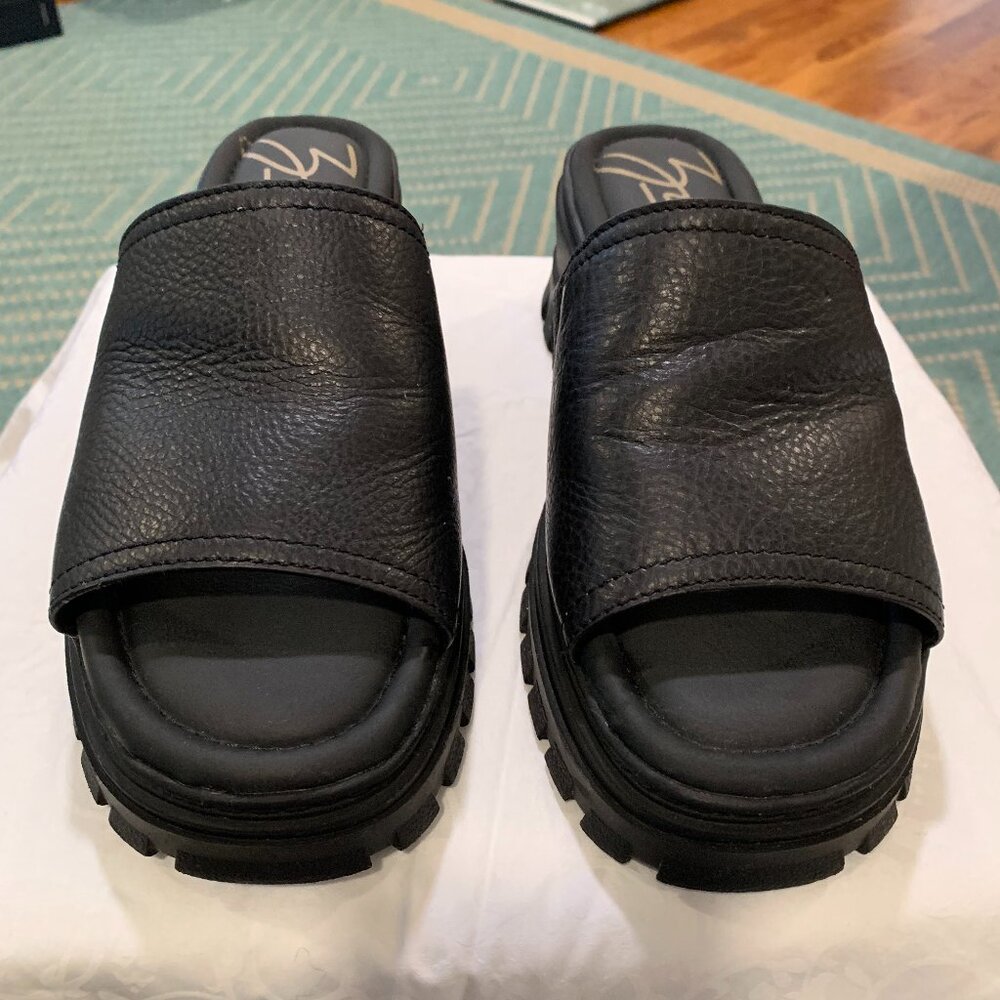 Zodiac Black Leather Halle Wedge Lug Heeled Sandals